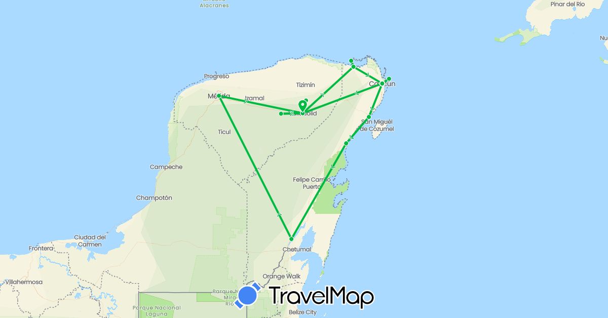 TravelMap itinerary: bus in Mexico (North America)